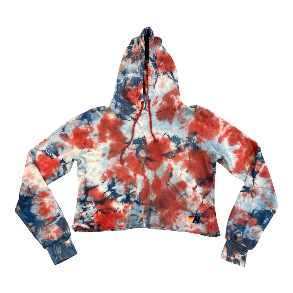 Aviator Nation Cropped Tie Dye Hoodie Sz XS Beach D-String Multi-Color Pullover
